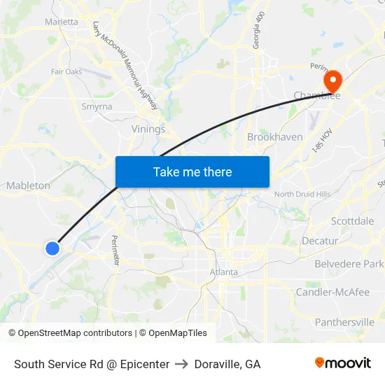 South Service Rd @ Epicenter to Doraville, GA map