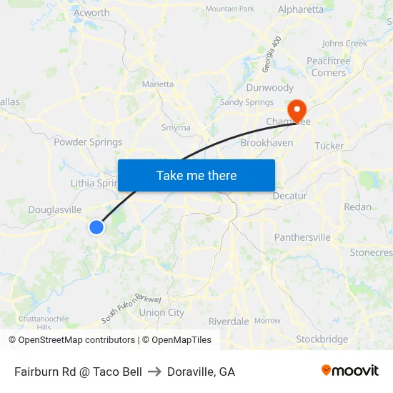 Fairburn Rd @ Taco Bell to Doraville, GA map