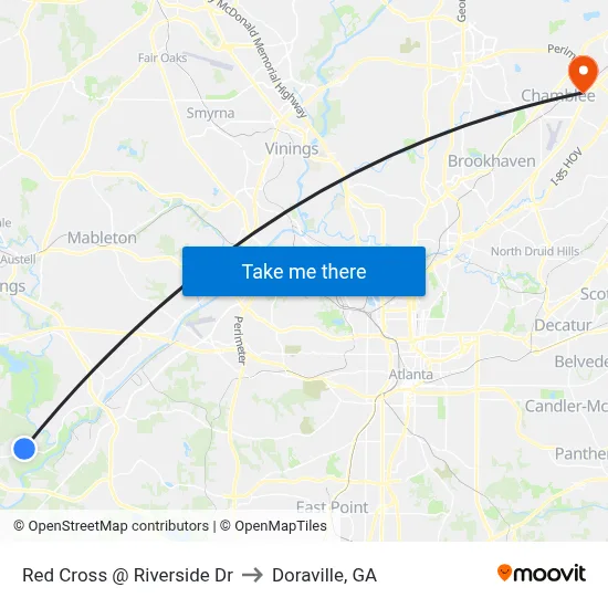 Red Cross @ Riverside Dr to Doraville, GA map