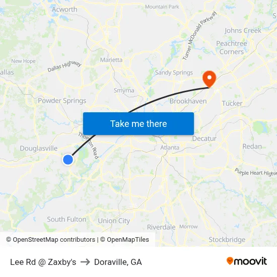 Lee Rd @ Zaxby's to Doraville, GA map