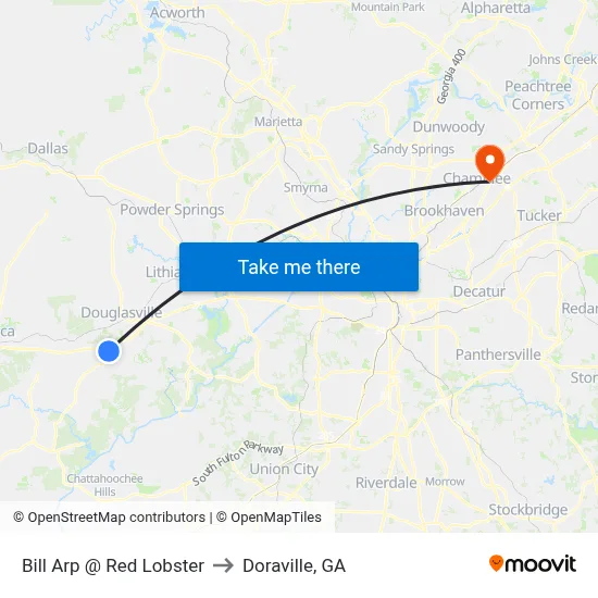 Bill Arp @ Red Lobster to Doraville, GA map