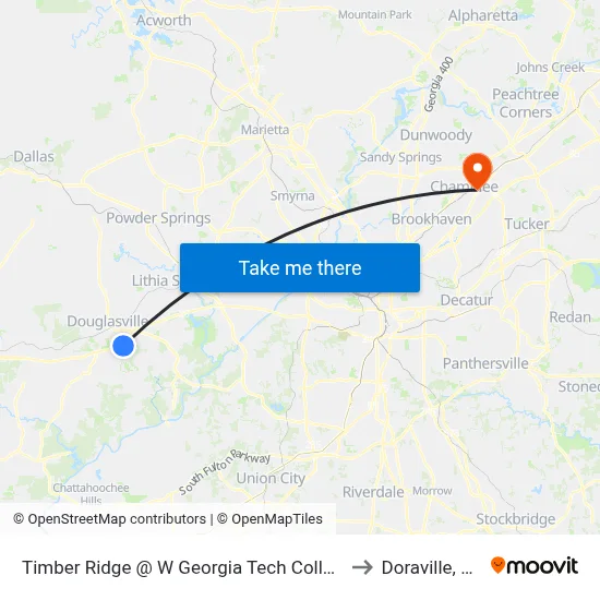 Timber Ridge @ W Georgia Tech College to Doraville, GA map