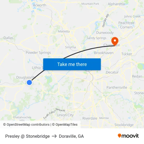 Presley @ Stonebridge to Doraville, GA map