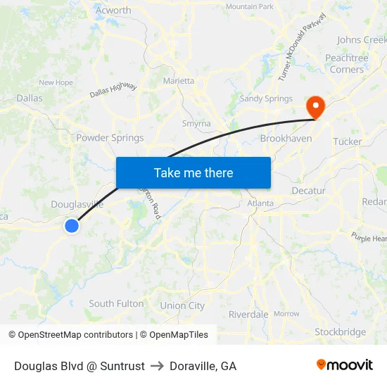 Douglas Blvd @ Suntrust to Doraville, GA map