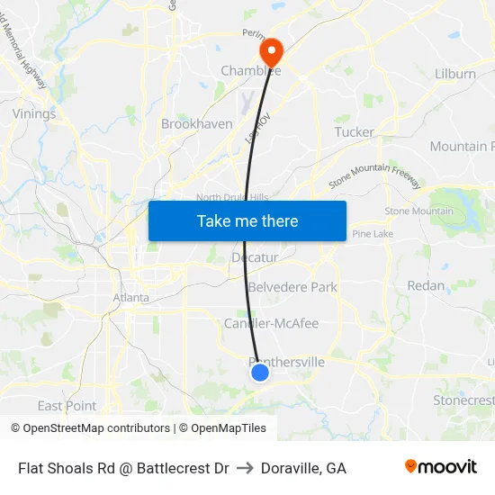Flat Shoals Rd @ Battlecrest Dr to Doraville, GA map