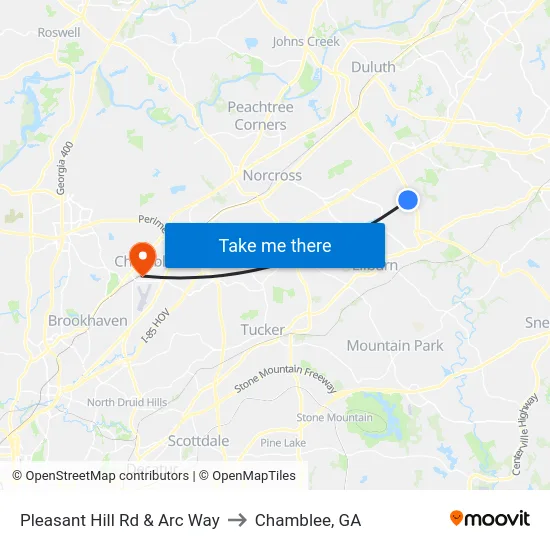 Pleasant Hill Rd & Arc Way to Chamblee, GA map