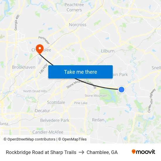 Rockbridge Road at Sharp Trails to Chamblee, GA map