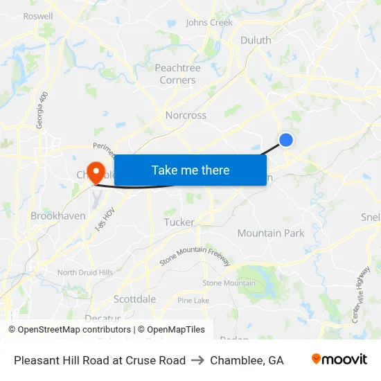 Pleasant Hill Road at Cruse Road to Chamblee, GA map