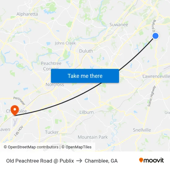 Old Peachtree Road @ Publix to Chamblee, GA map