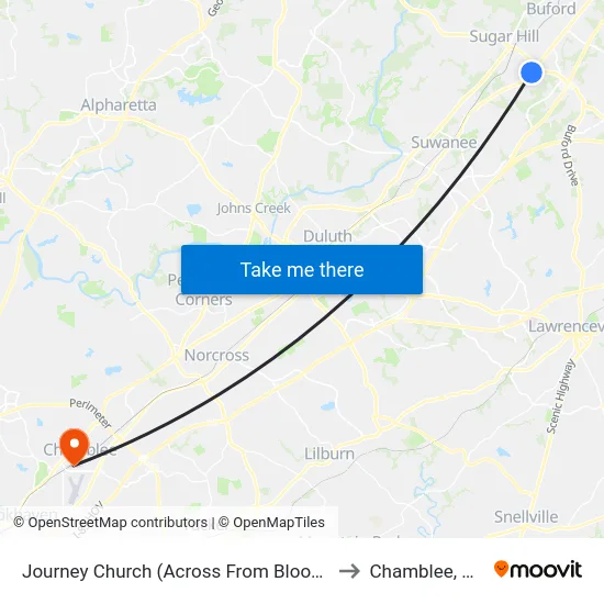 Journey Church (Across From Bloom) to Chamblee, GA map