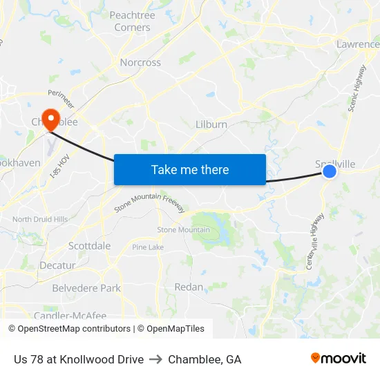 Us 78 at Knollwood Drive to Chamblee, GA map