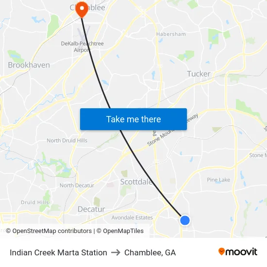 Indian Creek Marta Station to Chamblee, GA map