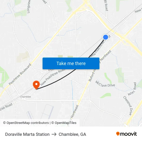 Doraville Marta Station to Chamblee, GA map
