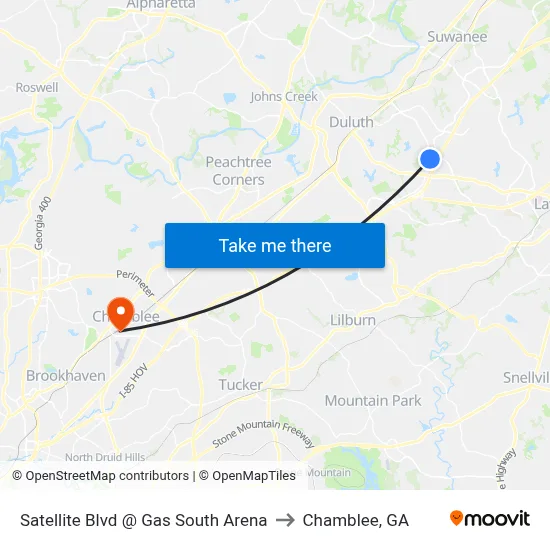 Satellite Blvd @ Gas South Arena to Chamblee, GA map