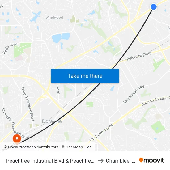 Peachtree Industrial Blvd & Peachtree Co to Chamblee, GA map