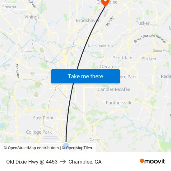 Old Dixie Hwy @ 4453 to Chamblee, GA map