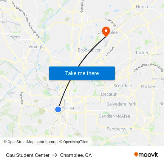 Cau Student Center to Chamblee, GA map