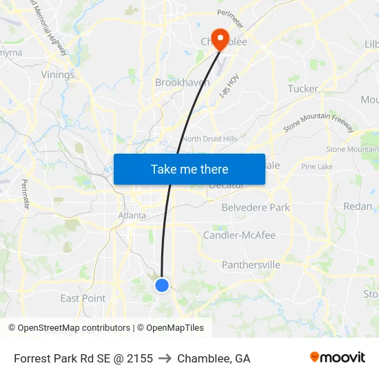 Forrest Park Rd SE @ 2155 to Chamblee, GA map