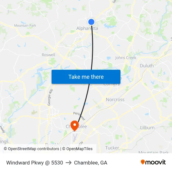 Windward Pkwy @ 5530 to Chamblee, GA map