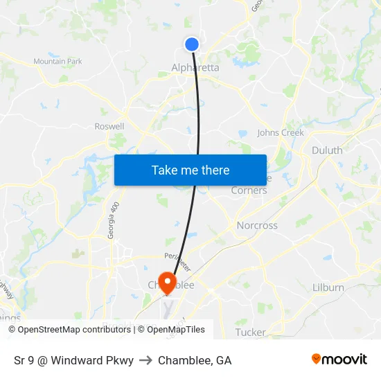 Sr 9 @ Windward Pkwy to Chamblee, GA map