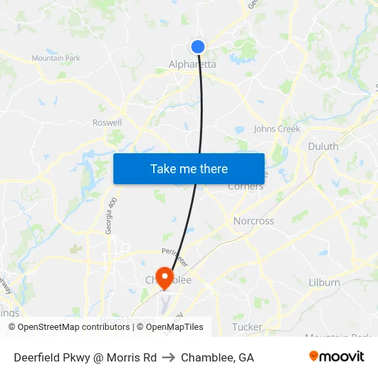 Deerfield Pkwy @ Morris Rd to Chamblee, GA map