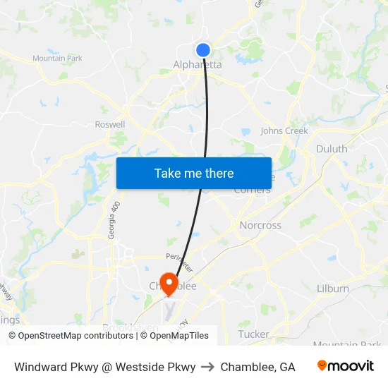 Windward Pkwy @ Westside Pkwy to Chamblee, GA map