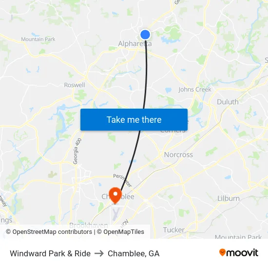 Windward Park & Ride to Chamblee, GA map