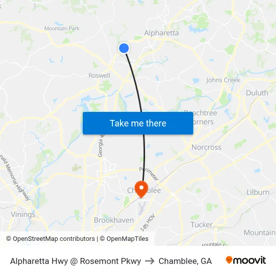 Alpharetta Hwy @ Rosemont Pkwy to Chamblee, GA map