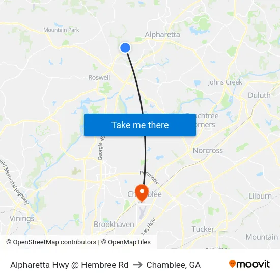 Alpharetta Hwy @ Hembree Rd to Chamblee, GA map
