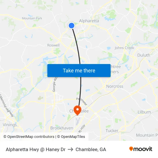 Alpharetta Hwy @ Haney Dr to Chamblee, GA map