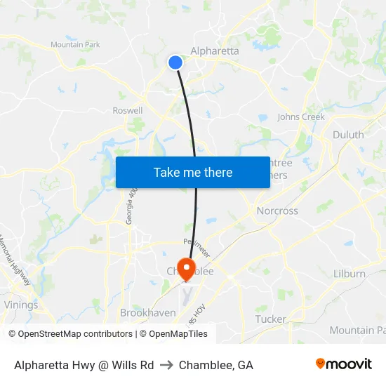 Alpharetta Hwy @ Wills Rd to Chamblee, GA map