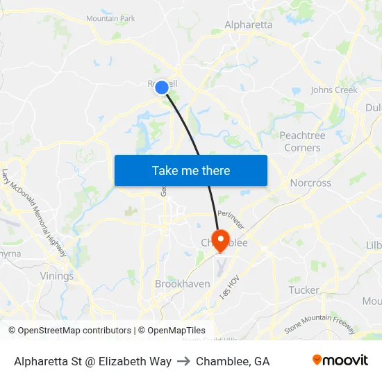 Alpharetta St @ Elizabeth Way to Chamblee, GA map