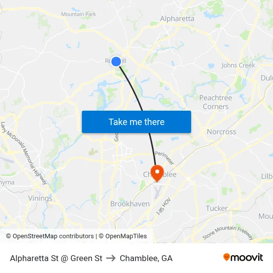 Alpharetta St @ Green St to Chamblee, GA map