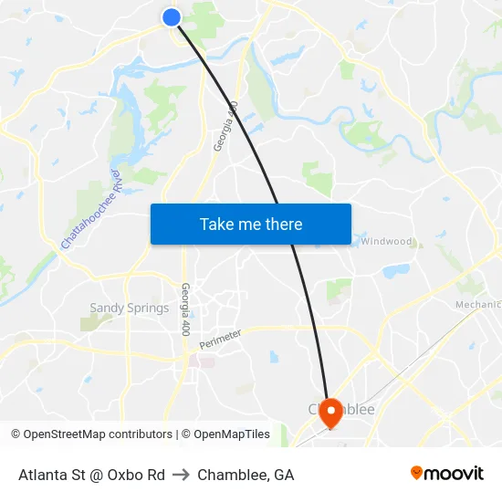 Atlanta St @ Oxbo Rd to Chamblee, GA map