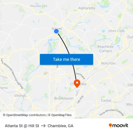 Atlanta St @ Hill St to Chamblee, GA map