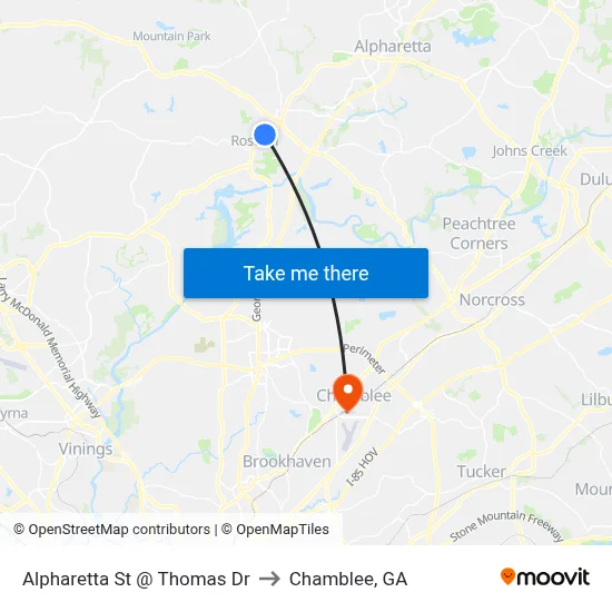 Alpharetta St @ Thomas Dr to Chamblee, GA map