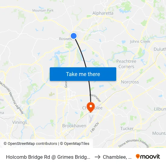 Holcomb Bridge Rd @ Grimes Bridge Rd to Chamblee, GA map