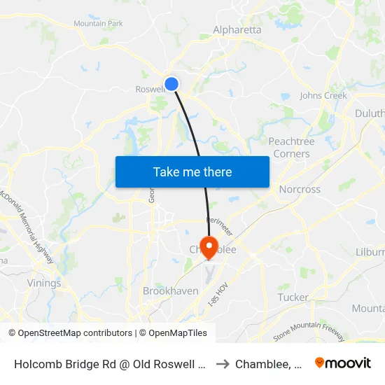Holcomb Bridge Rd @ Old Roswell Rd to Chamblee, GA map