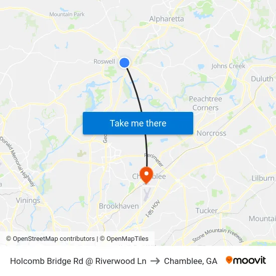 Holcomb Bridge Rd @ Riverwood Ln to Chamblee, GA map