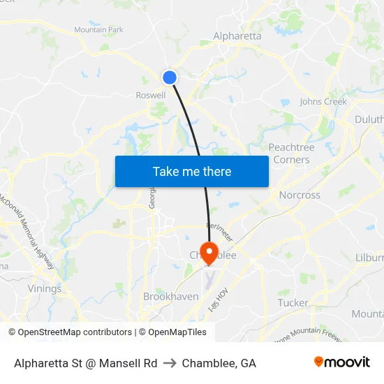 Alpharetta St @ Mansell Rd to Chamblee, GA map