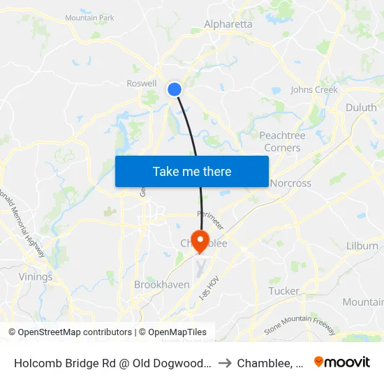 Holcomb Bridge Rd @ Old Dogwood Rd to Chamblee, GA map