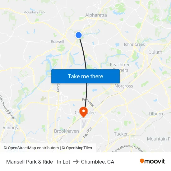 Mansell Park & Ride - In Lot to Chamblee, GA map