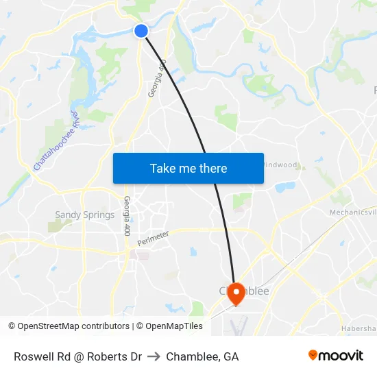 Roswell Rd @ Roberts Dr to Chamblee, GA map