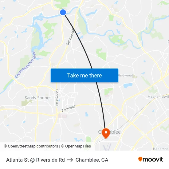 Atlanta St @ Riverside Rd to Chamblee, GA map