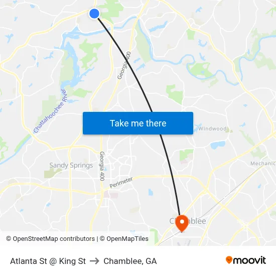 Atlanta St @ King St to Chamblee, GA map