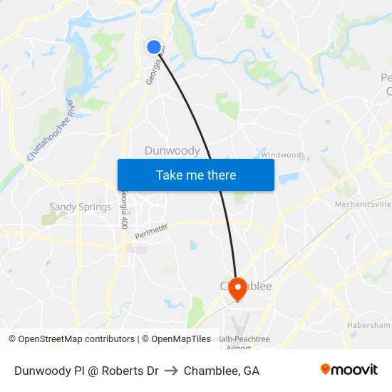 Dunwoody Pl @ Roberts Dr to Chamblee, GA map