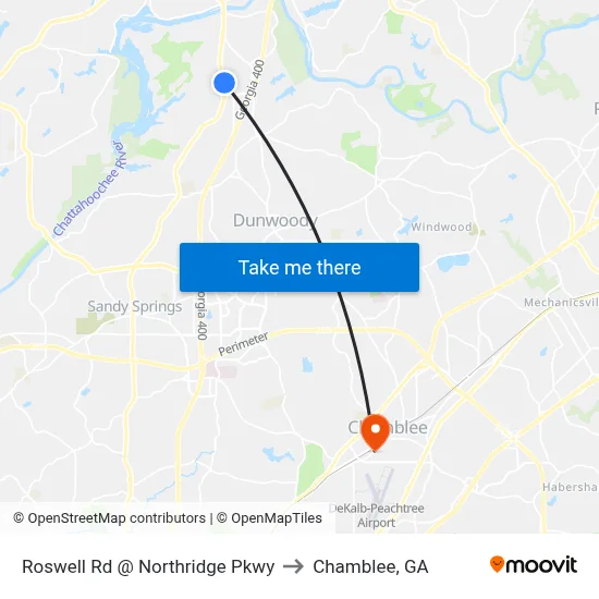 Roswell Rd @ Northridge Pkwy to Chamblee, GA map