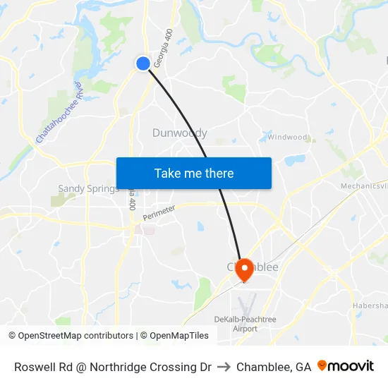 Roswell Rd @ Northridge Crossing Dr to Chamblee, GA map