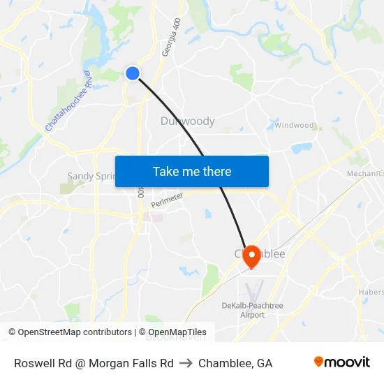 Roswell Rd @ Morgan Falls Rd to Chamblee, GA map