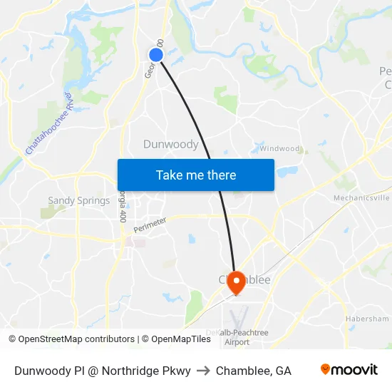 Dunwoody Pl @ Northridge Pkwy to Chamblee, GA map